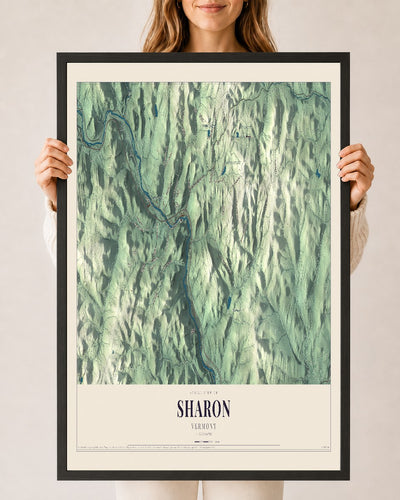 Sharon, Vermont map print - 24 x 36 black Ayous wood frame