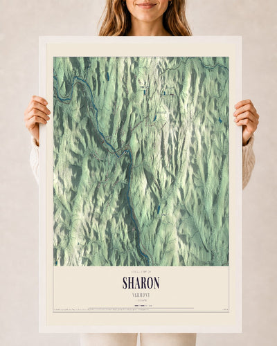 Sharon, Vermont map print - 24 x 36 white Ayous wood frame