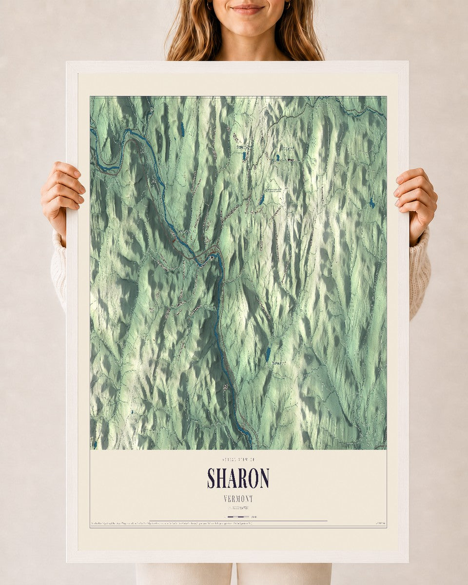 Sharon, Vermont map print - 24 x 36 white Ayous wood frame