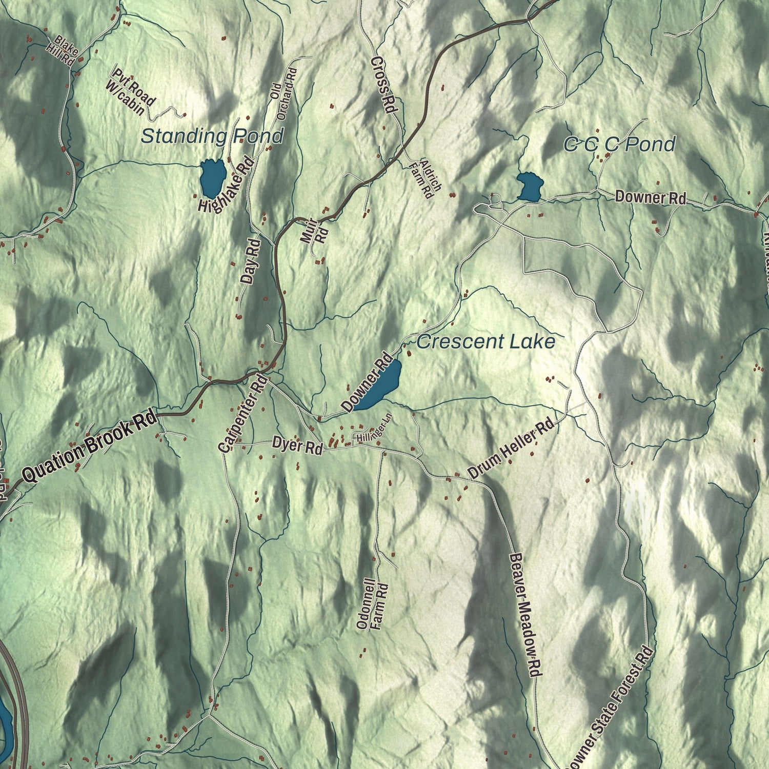 Terrain and local geography detail from the Sharon, Vermont map