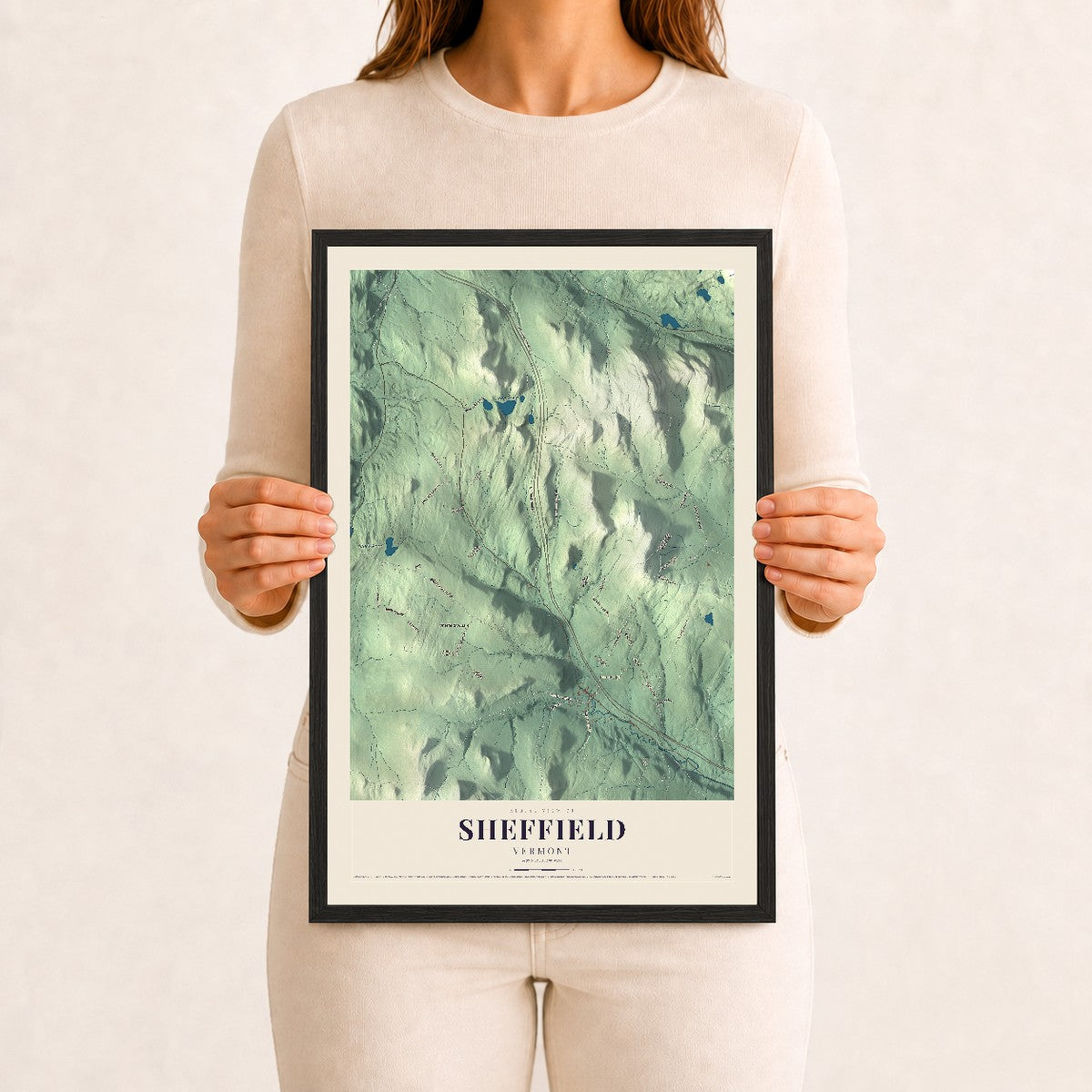 Sheffield, Vermont map print - 12 x 18 black Ayous wood frame