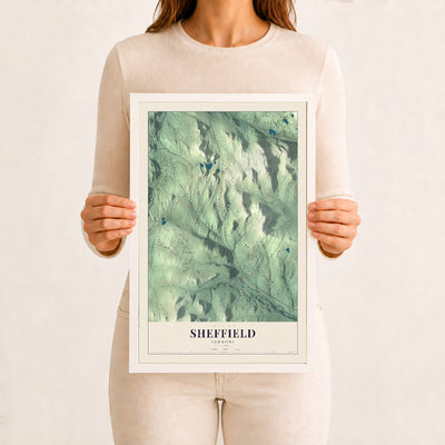 Sheffield, Vermont map print - 12 x 18 white Ayous wood frame