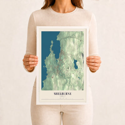 Shelburne, Vermont map print - 12 x 18 white Ayous wood frame