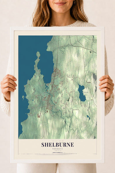 Shelburne, Vermont map print - 18 x 24 white Ayous wood frame