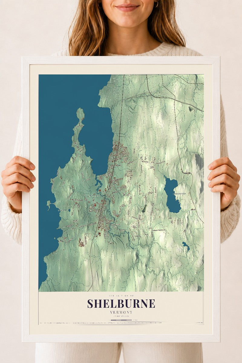 Shelburne, Vermont map print - 18 x 24 white Ayous wood frame