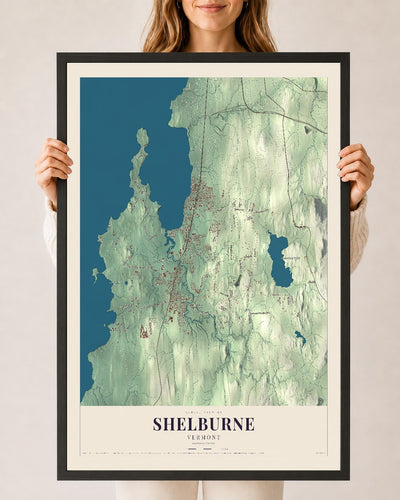 Shelburne, Vermont map print - 24 x 36 black Ayous wood frame
