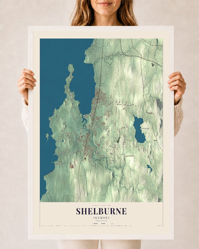 Shelburne, Vermont map print - 24 x 36 white Ayous wood frame