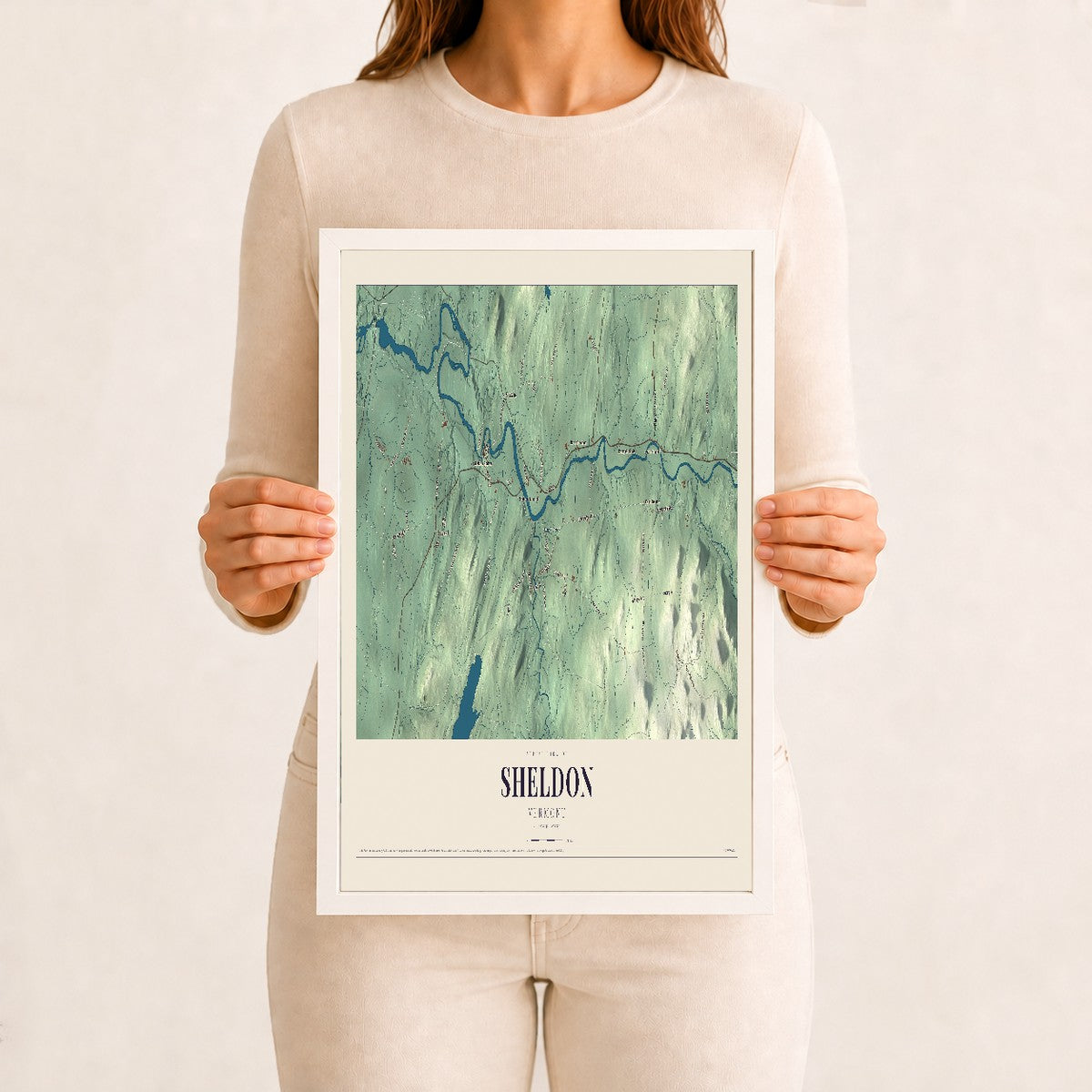 Sheldon, Vermont map print - 12 x 18 white Ayous wood frame