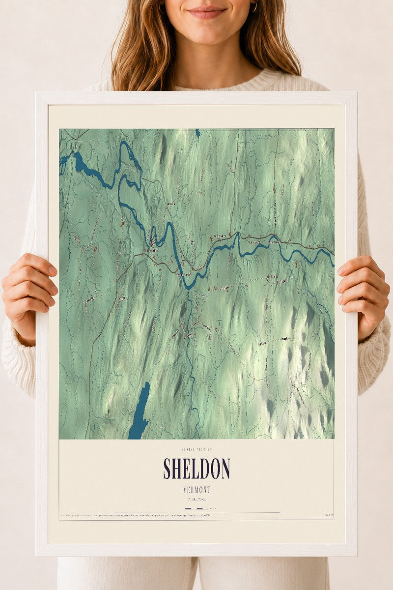 Sheldon, Vermont map print - 18 x 24 white Ayous wood frame