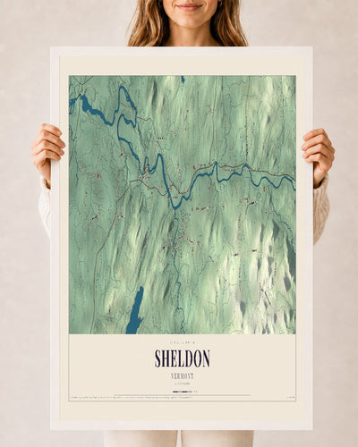 Sheldon, Vermont map print - 24 x 36 white Ayous wood frame