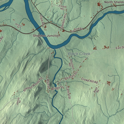 Terrain and local geography detail from the Sheldon, Vermont map