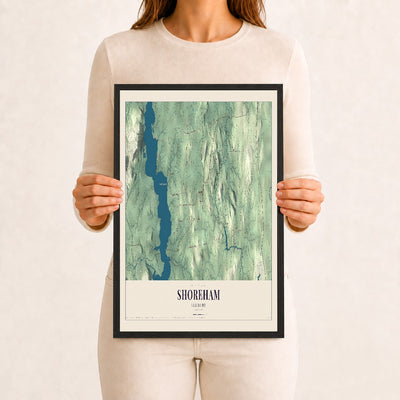 Shoreham, Vermont map print - 12 x 18 black Ayous wood frame