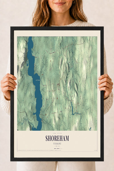 Shoreham, Vermont map print - 18 x 24 black Ayous wood frame