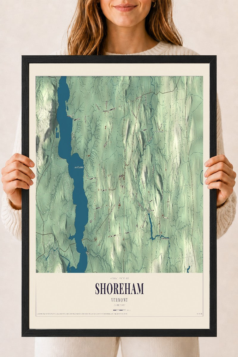 Shoreham, Vermont map print - 18 x 24 black Ayous wood frame