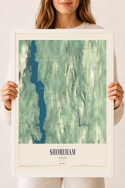 Shoreham, Vermont map print - 18 x 24 white Ayous wood frame