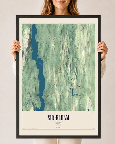 Shoreham, Vermont map print - 24 x 36 black Ayous wood frame