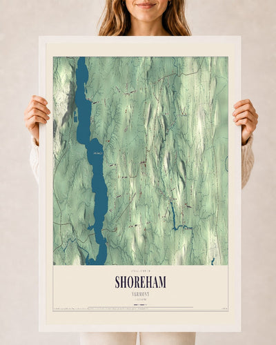 Shoreham, Vermont map print - 24 x 36 white Ayous wood frame