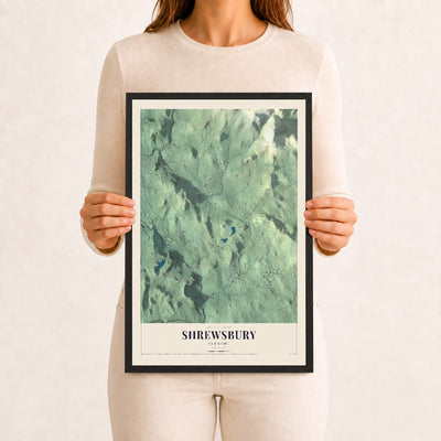 Shrewsbury, Vermont map print - 12 x 18 black Ayous wood frame