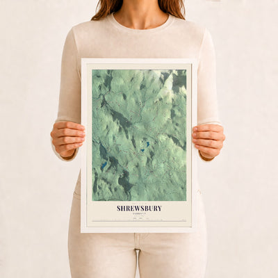 Shrewsbury, Vermont map print - 12 x 18 white Ayous wood frame