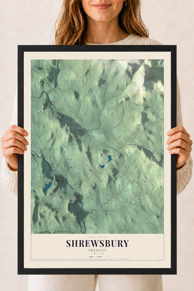 Shrewsbury, Vermont map print - 18 x 24 black Ayous wood frame