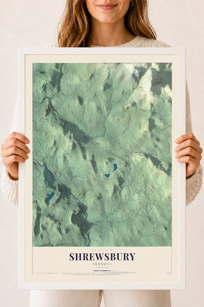 Shrewsbury, Vermont map print - 18 x 24 white Ayous wood frame