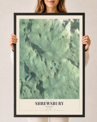 Shrewsbury, Vermont map print - 24 x 36 black Ayous wood frame