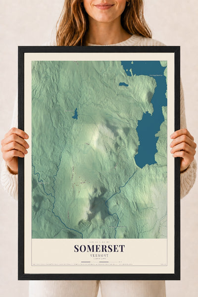 Somerset, Vermont map print - 18 x 24 black Ayous wood frame
