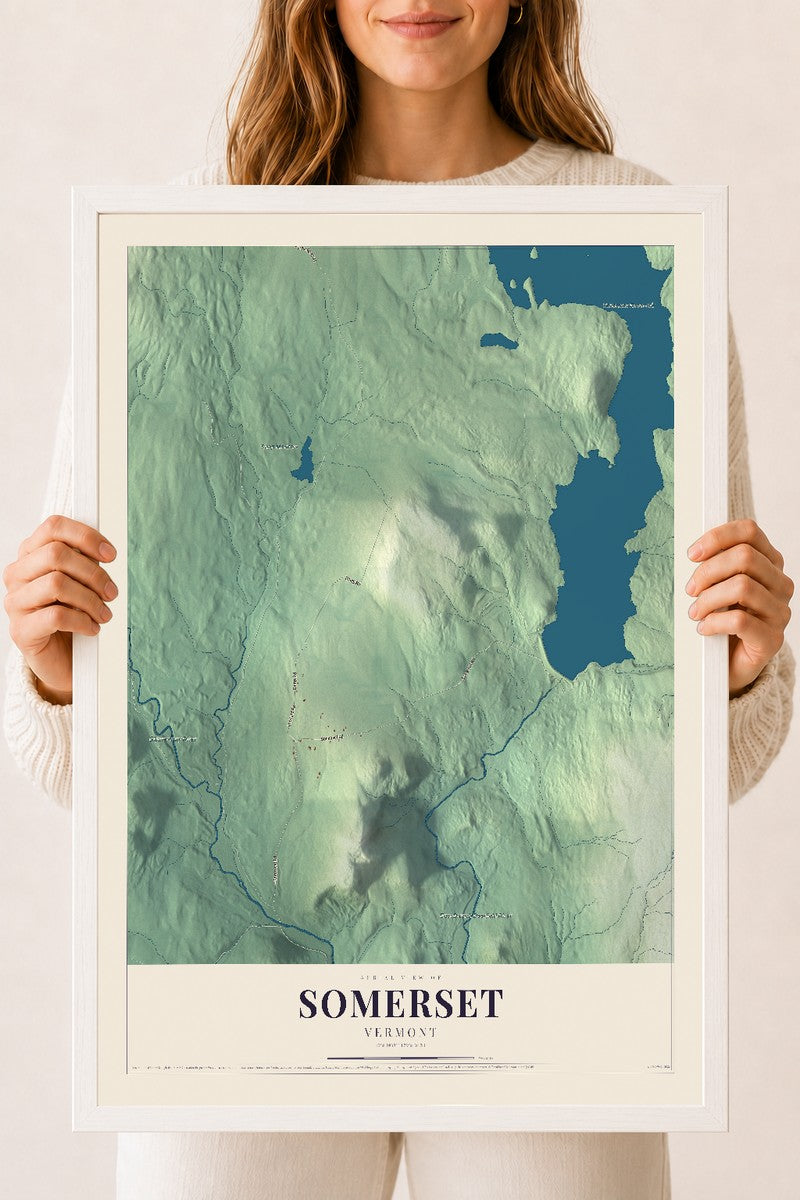 Somerset, Vermont map print - 18 x 24 white Ayous wood frame