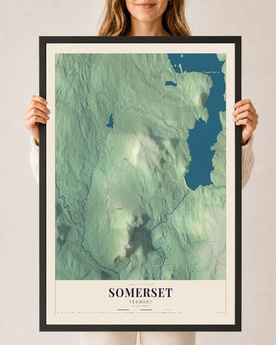Somerset, Vermont map print - 24 x 36 black Ayous wood frame
