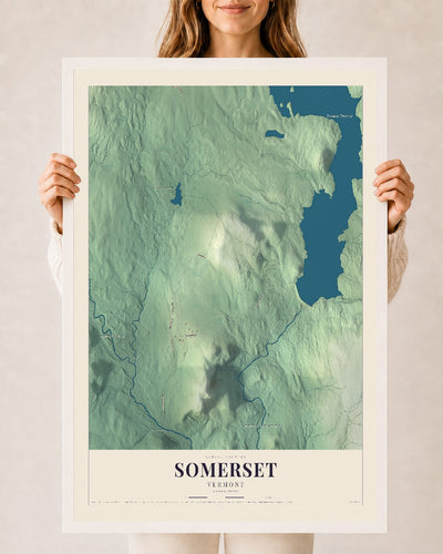 Somerset, Vermont map print - 24 x 36 white Ayous wood frame