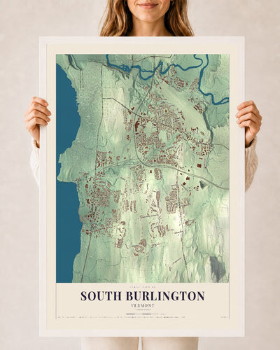 South Burlington, Vermont map print - 24 x 36 white Ayous wood frame