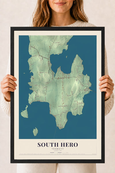 South Hero, Vermont map print - 18 x 24 black Ayous wood frame