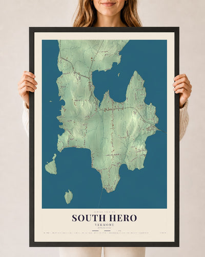 South Hero, Vermont map print - 24 x 36 black Ayous wood frame