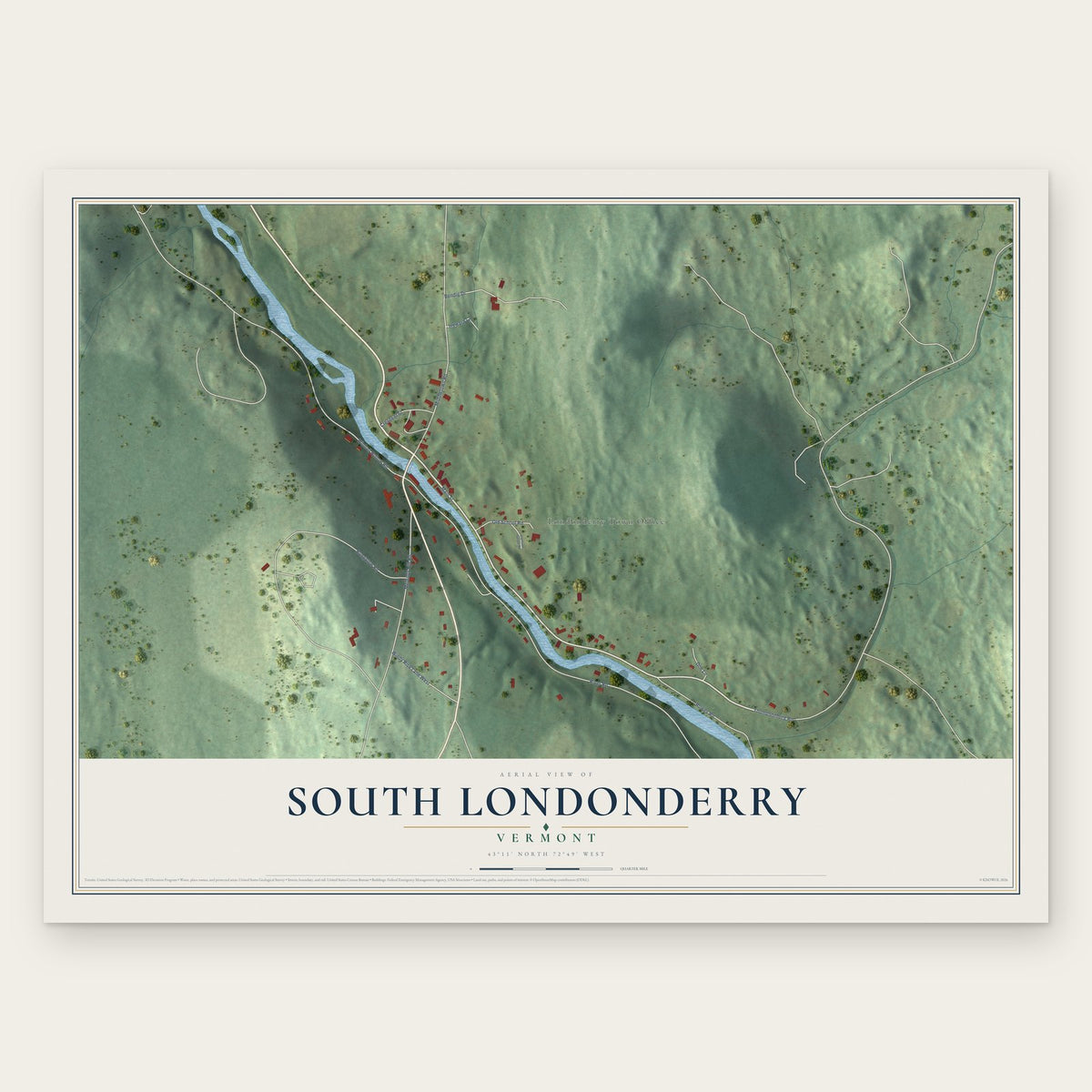 South Londonderry, Vermont map print, the full design