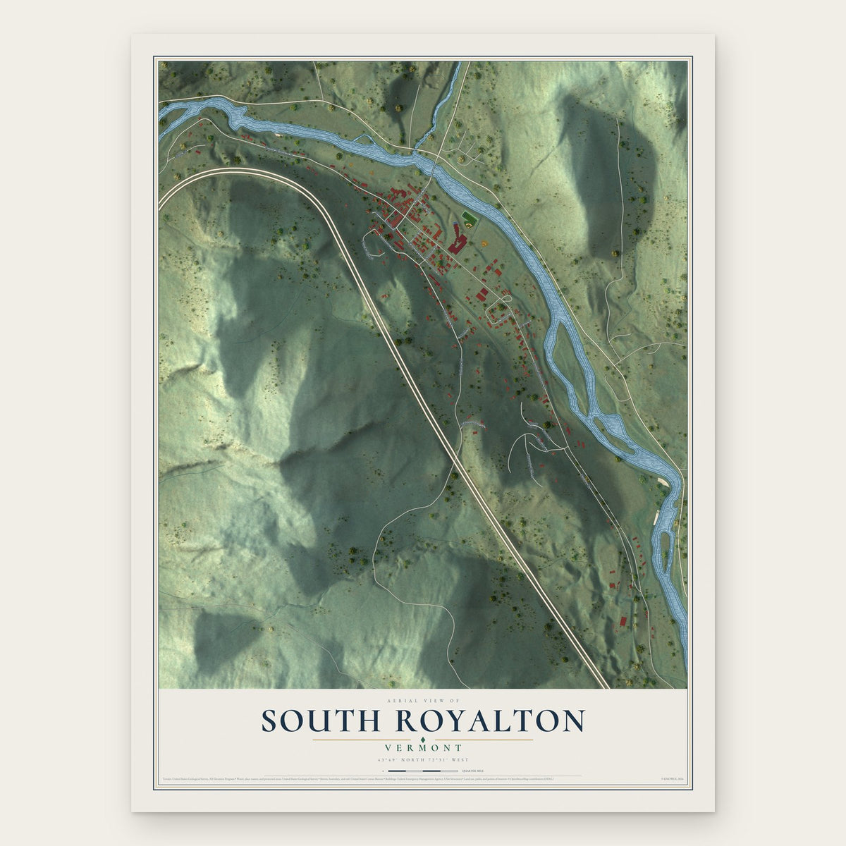 South Royalton, Vermont map print, the full design