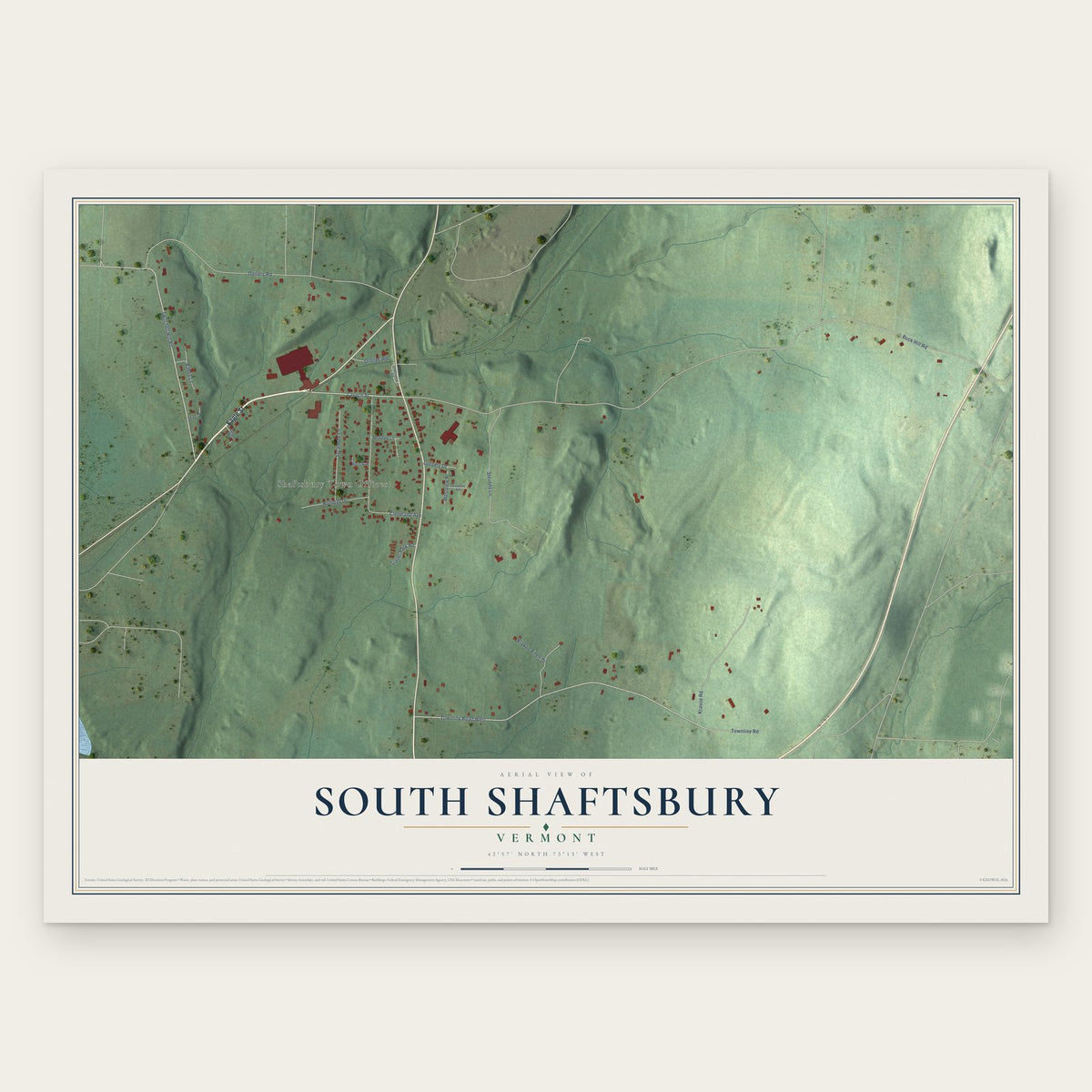 South Shaftsbury, Vermont map print, the full design