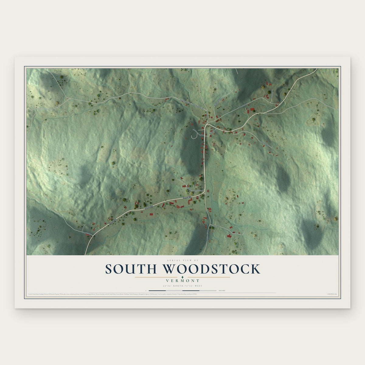 South Woodstock, Vermont map print, the full design
