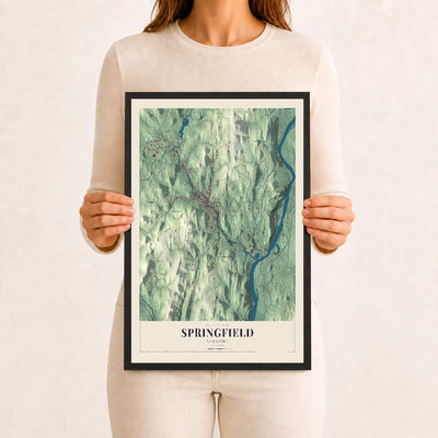 Springfield, Vermont map print - 12 x 18 black Ayous wood frame