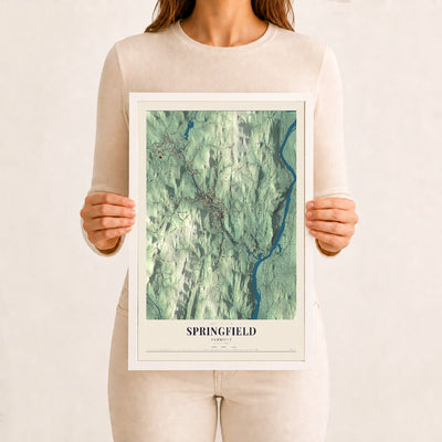 Springfield, Vermont map print - 12 x 18 white Ayous wood frame