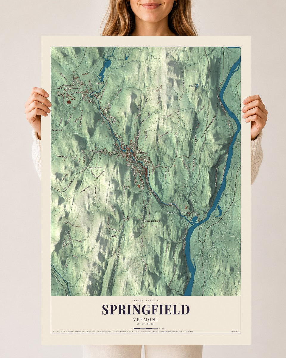 Springfield, Vermont map print - 24 x 36 archival matte print