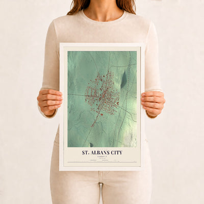 St. Albans City, Vermont map print - 12 x 18 white Ayous wood frame
