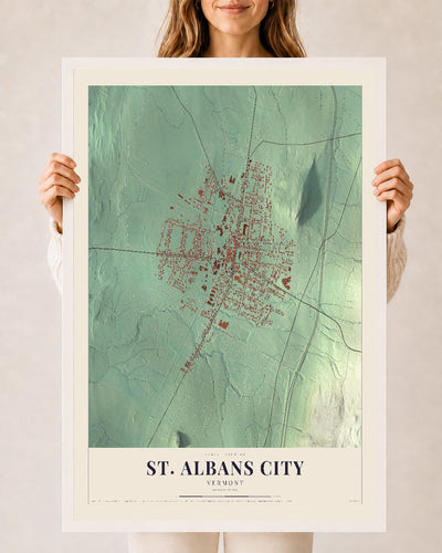 St. Albans City, Vermont map print - 24 x 36 white Ayous wood frame