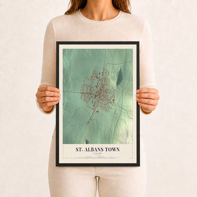 St. Albans Town, Vermont map print - 12 x 18 black Ayous wood frame