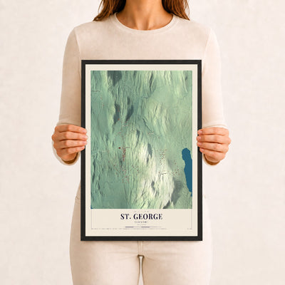 St. George, Vermont map print - 12 x 18 black Ayous wood frame