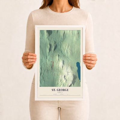 St. George, Vermont map print - 12 x 18 white Ayous wood frame