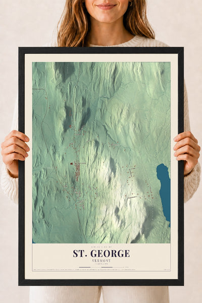 St. George, Vermont map print - 18 x 24 black Ayous wood frame
