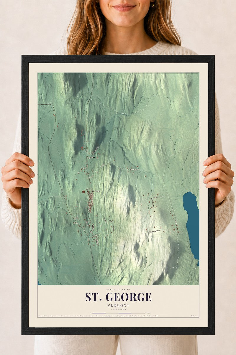 St. George, Vermont map print - 18 x 24 black Ayous wood frame