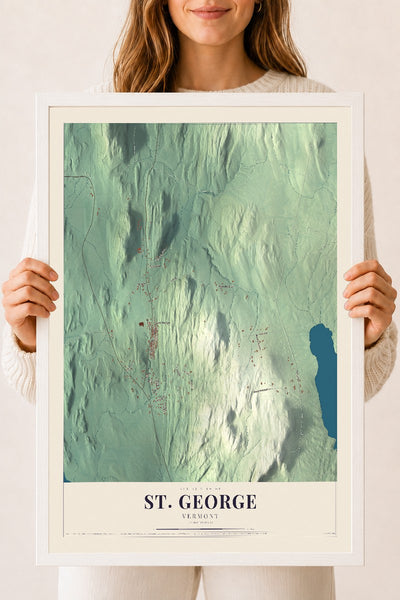St. George, Vermont map print - 18 x 24 white Ayous wood frame