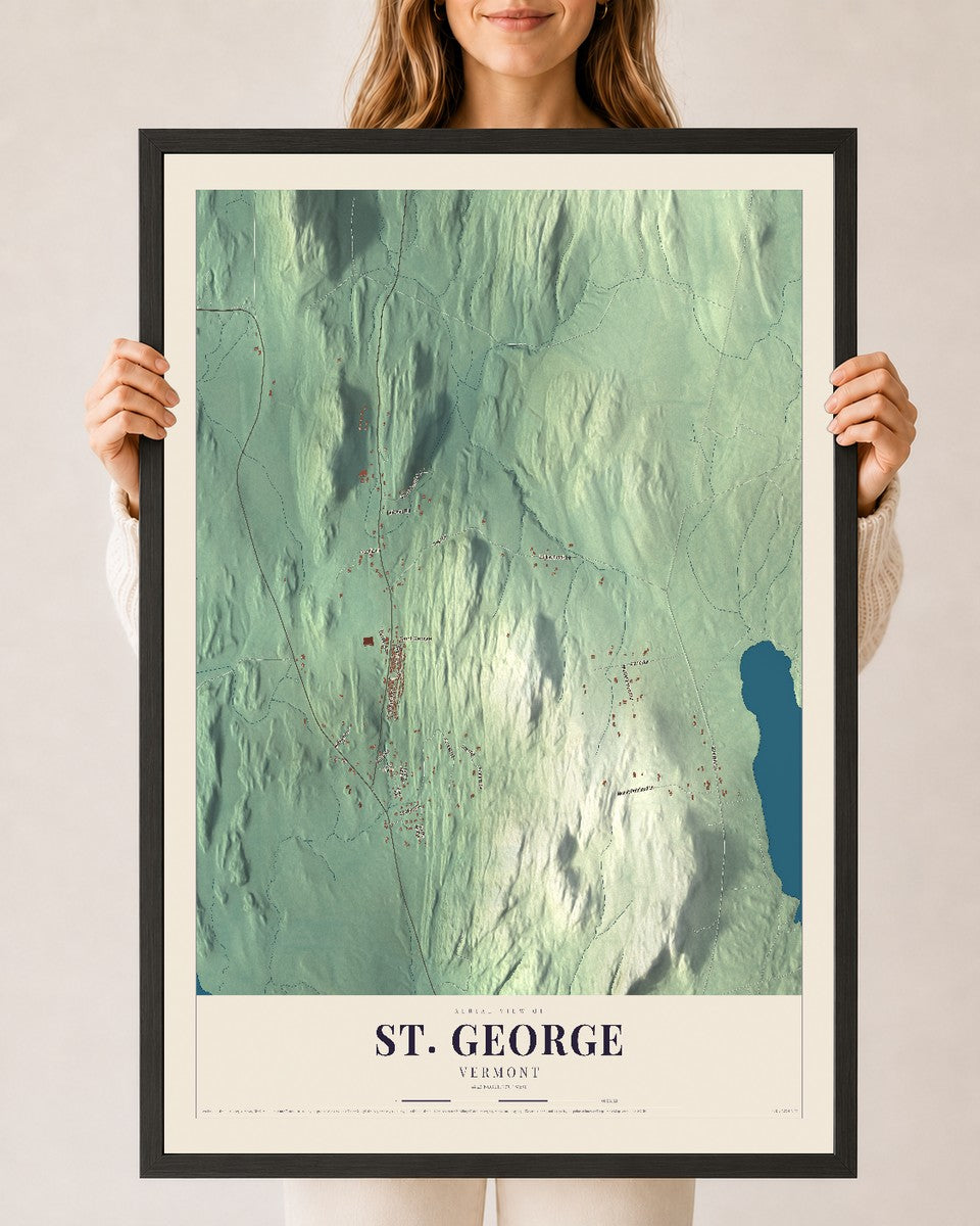 St. George, Vermont map print - 24 x 36 black Ayous wood frame