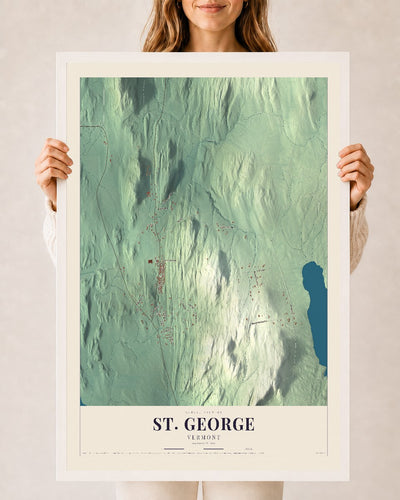 St. George, Vermont map print - 24 x 36 white Ayous wood frame
